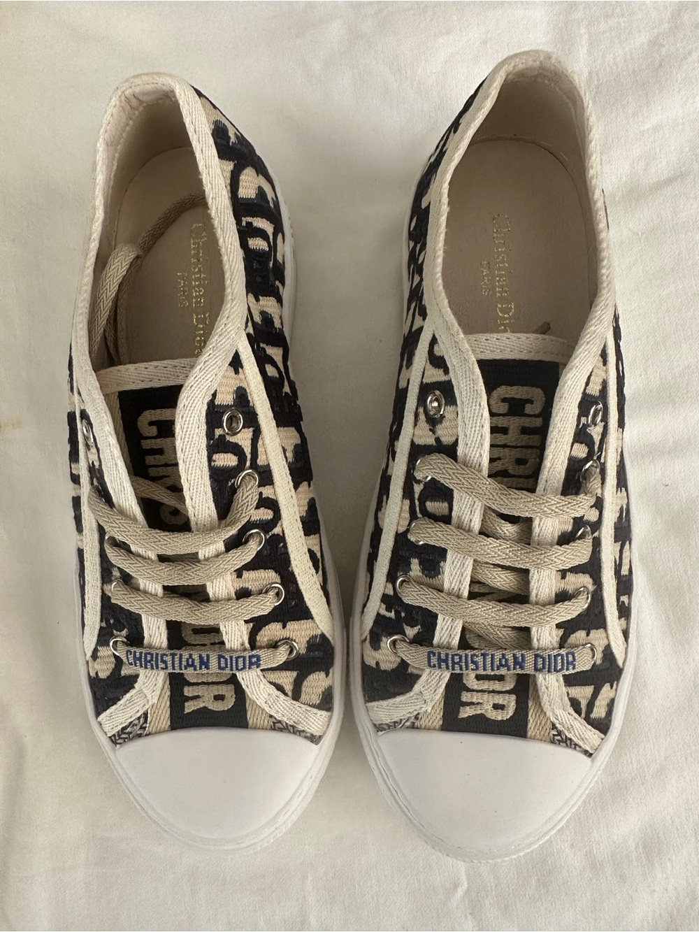 Dior  Beige and Black Logo Canvas Lace-Up Sneakers